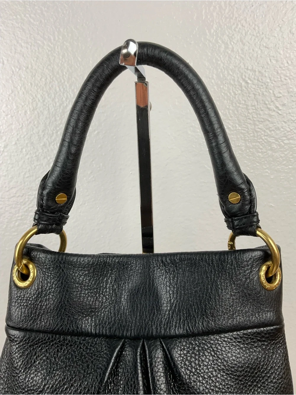 Marc by Marc Jacobs Mini Black Pebbled Leather Hobo with Gold Hardware
